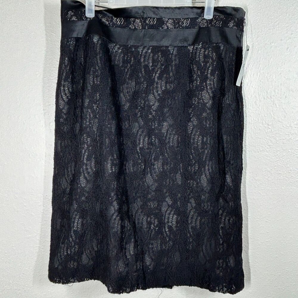 Worthington Womens Skirt 14 Black Lace Overlay Lined Classic Knee Length Wool Bl